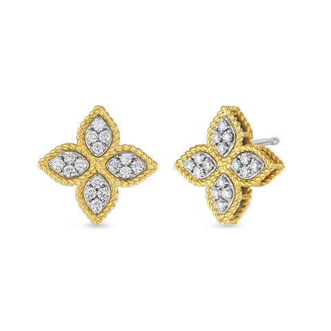 Roberto Coin 18K Yellow Gold Diamond Medium Princess Flower Earrings