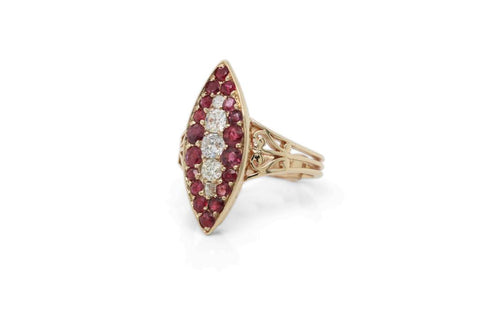 14K Yellow Gold Diamond & Ruby Antique Ring