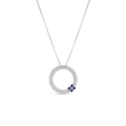 Roberto Coin 18k White Gold Love in Verona Diamond And Blue Sapphire Circle Necklace