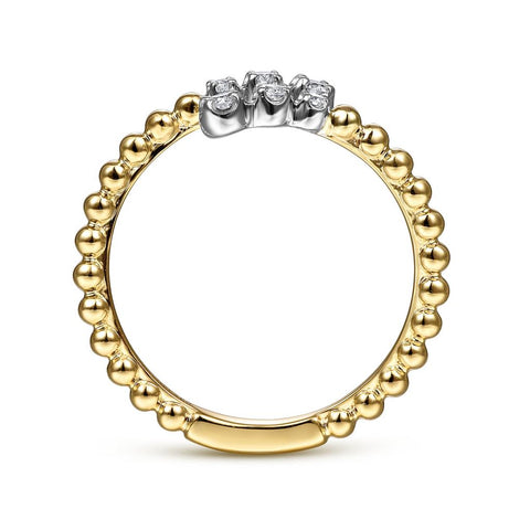 Gabriel & Co. 14k Yellow Gold Bujukan Bead and Diamond Bypass Ring