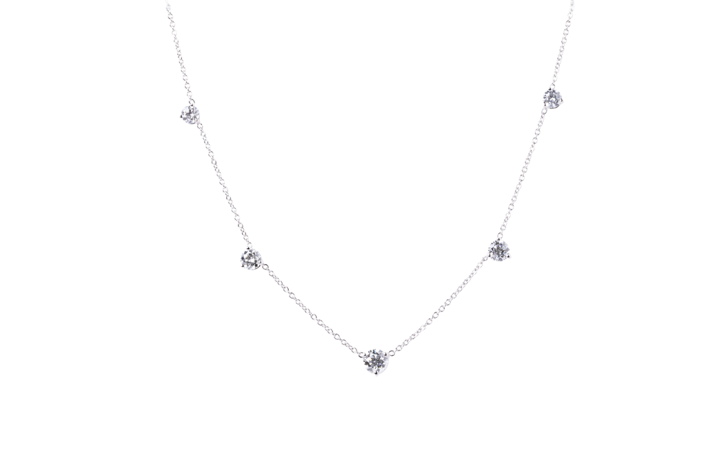 14k White Gold 5 Stone Diamond Station Necklace - 1.08cttw