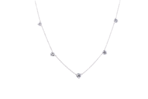 14k White Gold 5 Stone Diamond Station Necklace - 1.08cttw