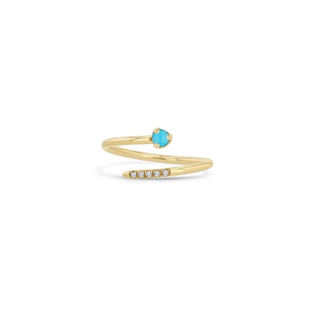 Zoe Chicco 14k Prong Turquoise & Pave Diamond Bypass Ring