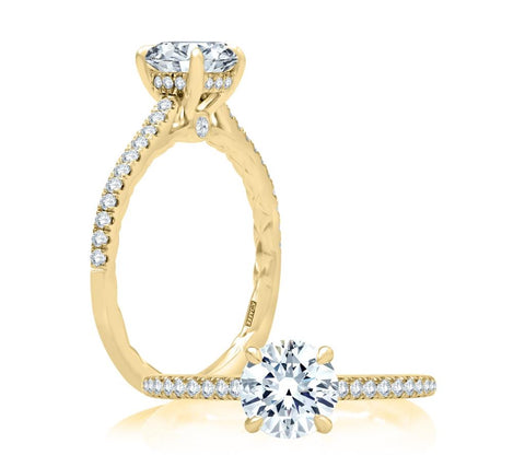 14k Yellow Gold Diamond Band and Hidden Halo Engagement Ring Mounting