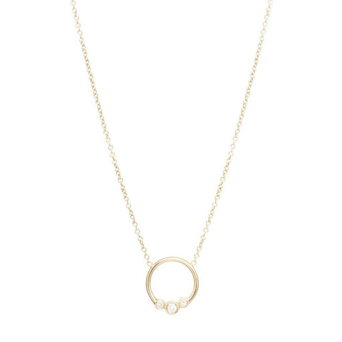 Zoe Chicco 14K Graduated 3 Bezel Diamond Circle Necklace