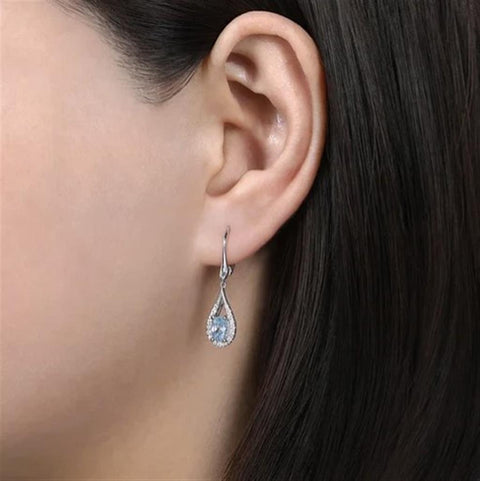 Gabriel & Co 14k White Gold Aquamarine and Diamond Drop Earrings