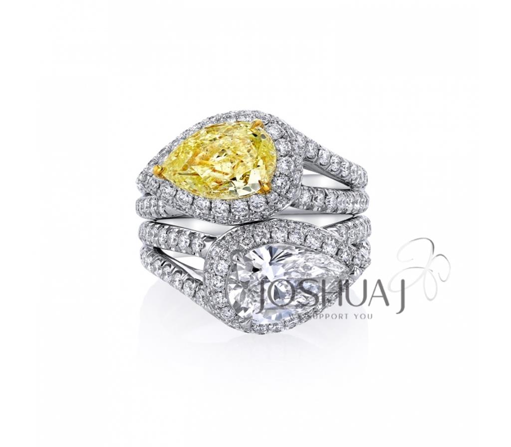 Platinum and 18k Yellow Gold Pear Shape Bypass Ring