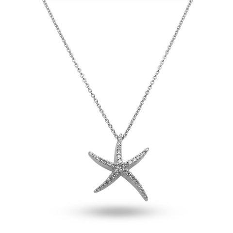 14k White Gold & Diamond Starfish Necklace