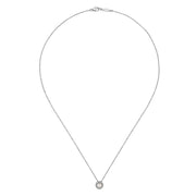 Gabriel & Co. 14K White Gold Pearl and Diamond Halo Pendant Necklace