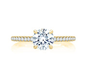 14k Yellow Gold Diamond Band and Hidden Halo Engagement Ring Mounting