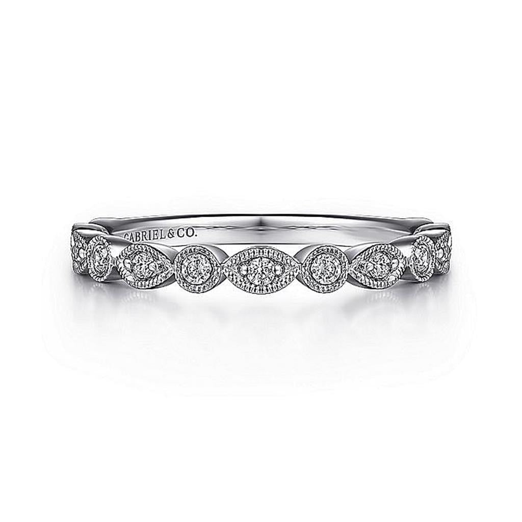 Gabriel & Co. 14k White Gold Vintage Inspired Marquise and Round Station Diamond Anniversary Band - .24cttw