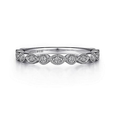 Gabriel & Co. 14k White Gold Vintage Inspired Marquise and Round Station Diamond Anniversary Band - .24cttw