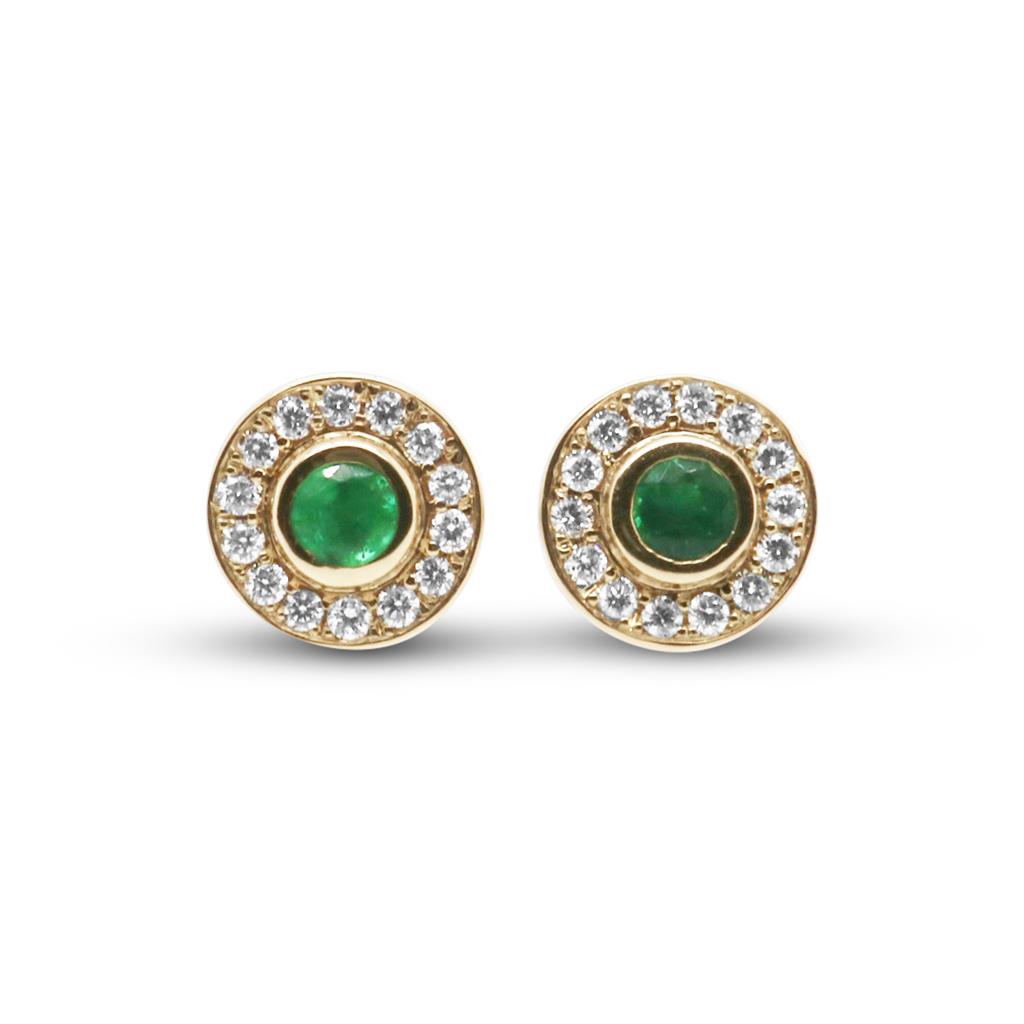 Zoe Chicco 14k Yellow Gold Round Emerald & Diamond Halo Stud Earrings