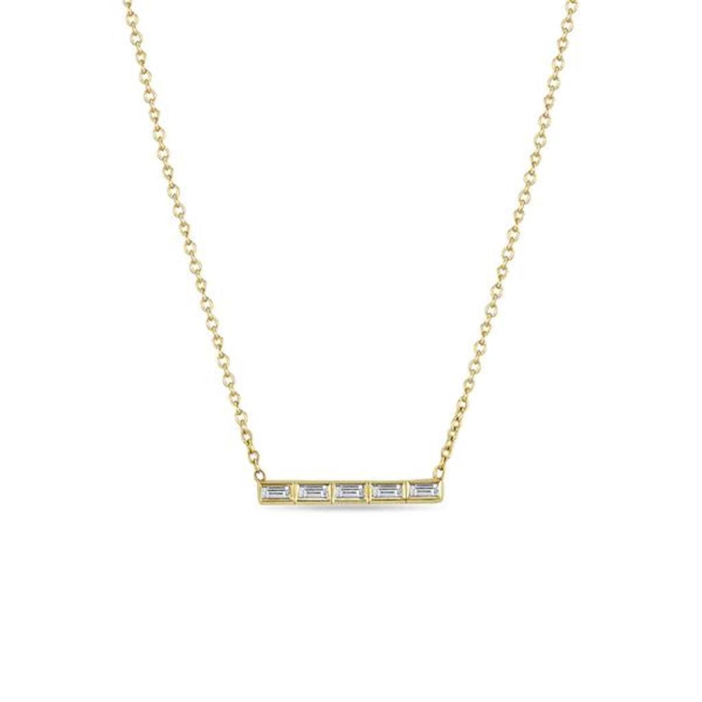 Zoe Chicco 14k 5 Channel Set Baguette Diamond Bar Pendant Necklace