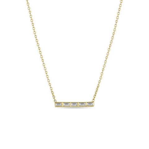 Zoe Chicco 14k 5 Channel Set Baguette Diamond Bar Pendant Necklace