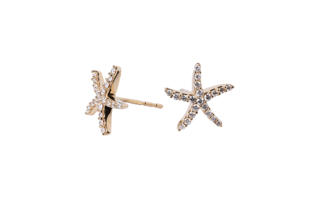 14K Yellow Gold Diamond Starfish Studs - .25cttw