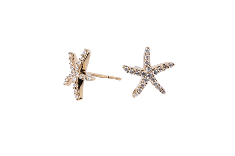 14K Yellow Gold Diamond Starfish Studs - .25cttw