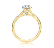 14k Yellow Gold Diamond Band and Hidden Halo Engagement Ring Mounting