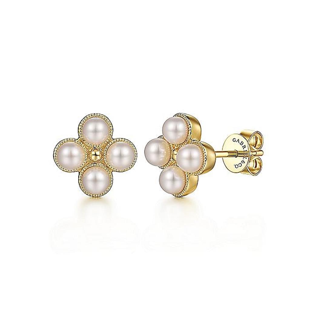 Gabriel & Co. 14K Yellow Gold Pearl Bujukan Stud Earrings