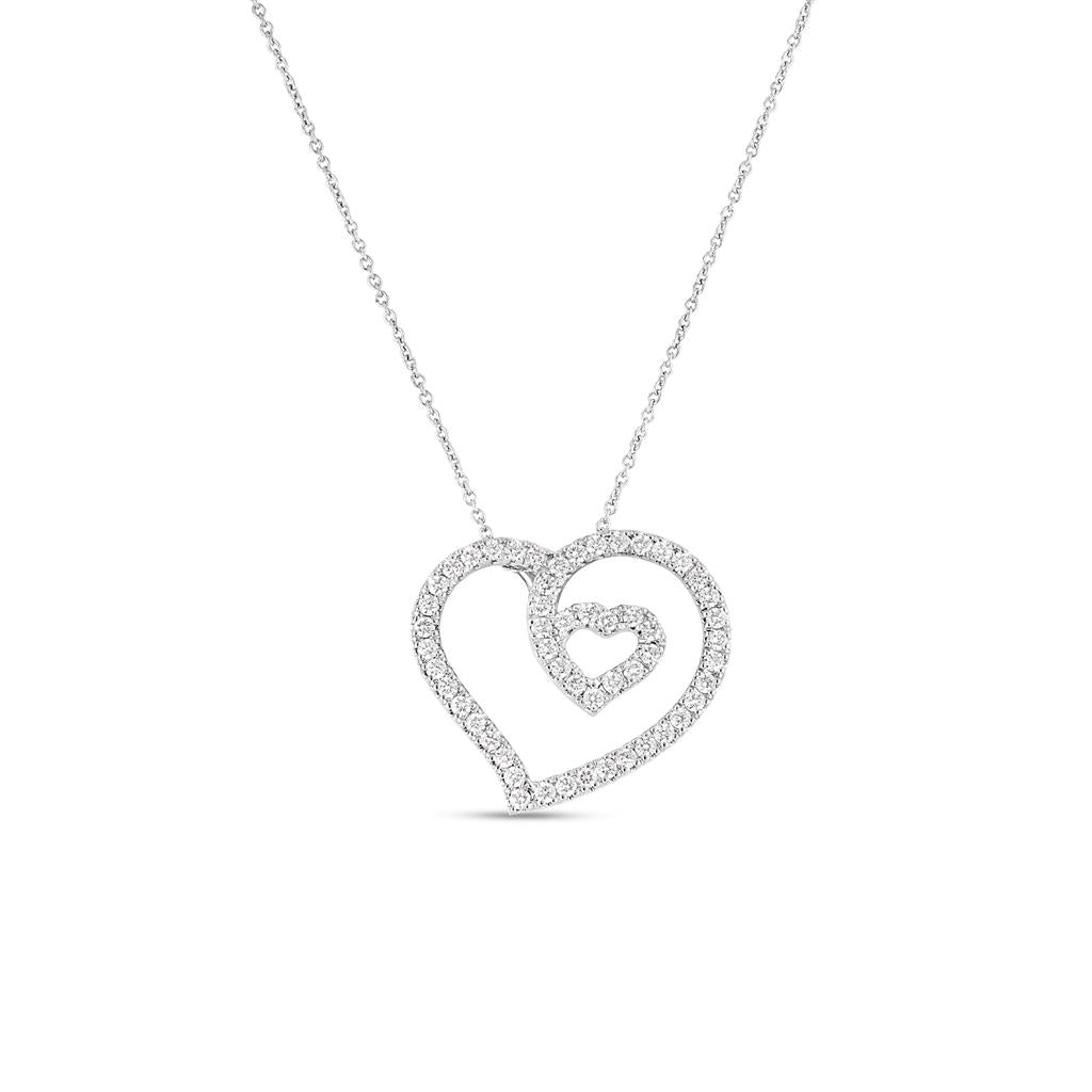 Roberto Coin 18K White Gold Tiny Treasures Diamond Double Heart Necklace