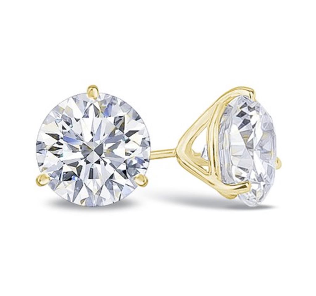 14k Yellow Gold 3 Prong Round Diamond Stud Earrings - .60cttw