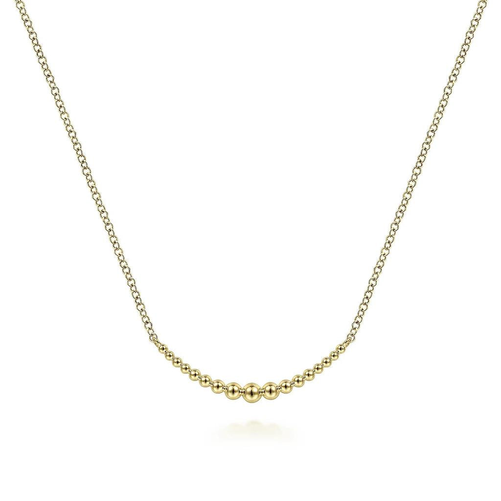 Gabriel & Co. 14K Yellow Gold Graduating Bujukan Beads Curved Bar Necklace