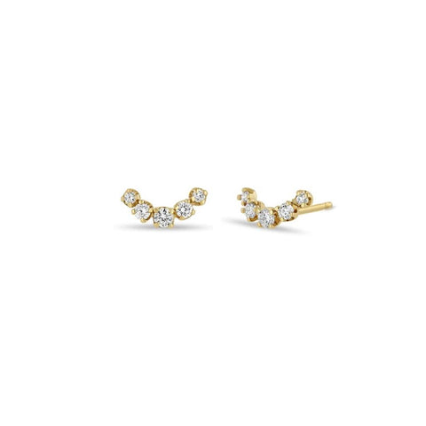 Zoe Chicco 14k Yellow Gold 5 Graduated Prong Diamond Curved Bar Studs