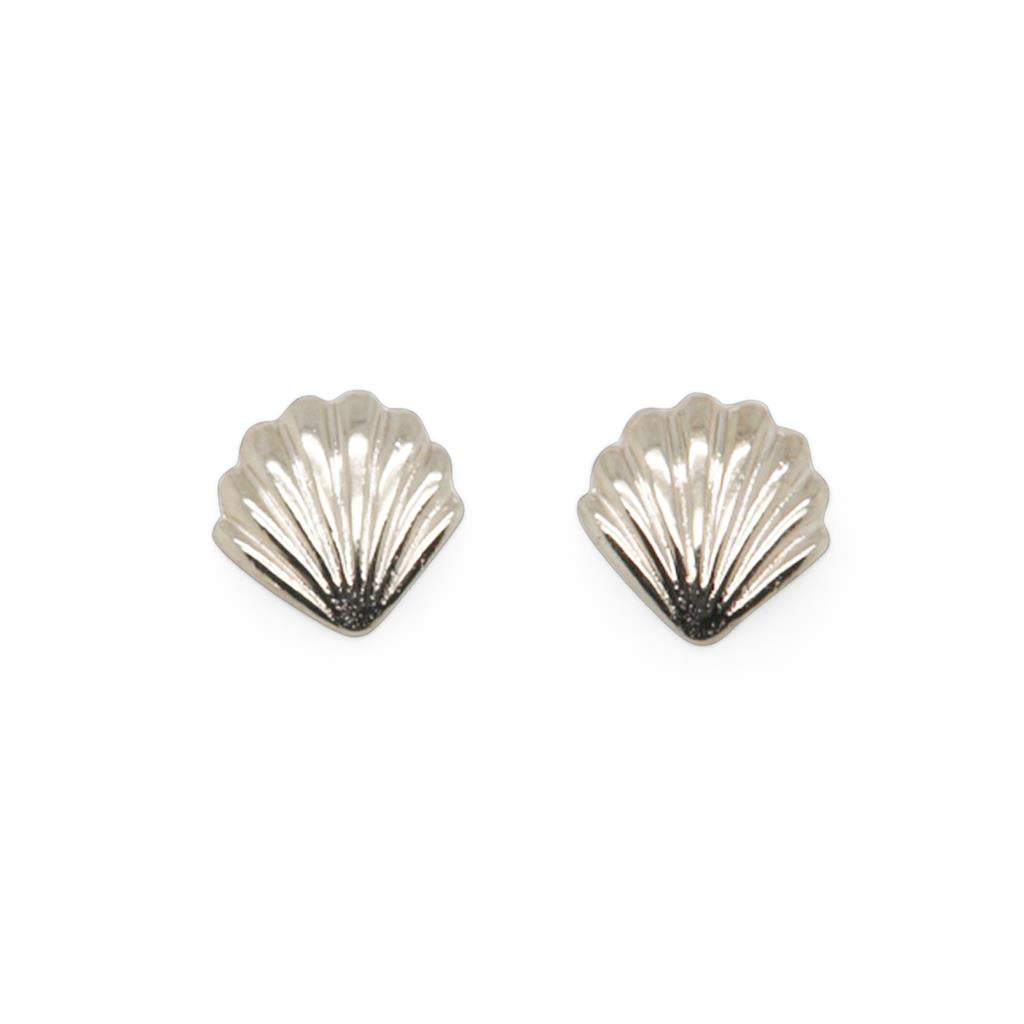 14k White Gold Fan Shell Stud