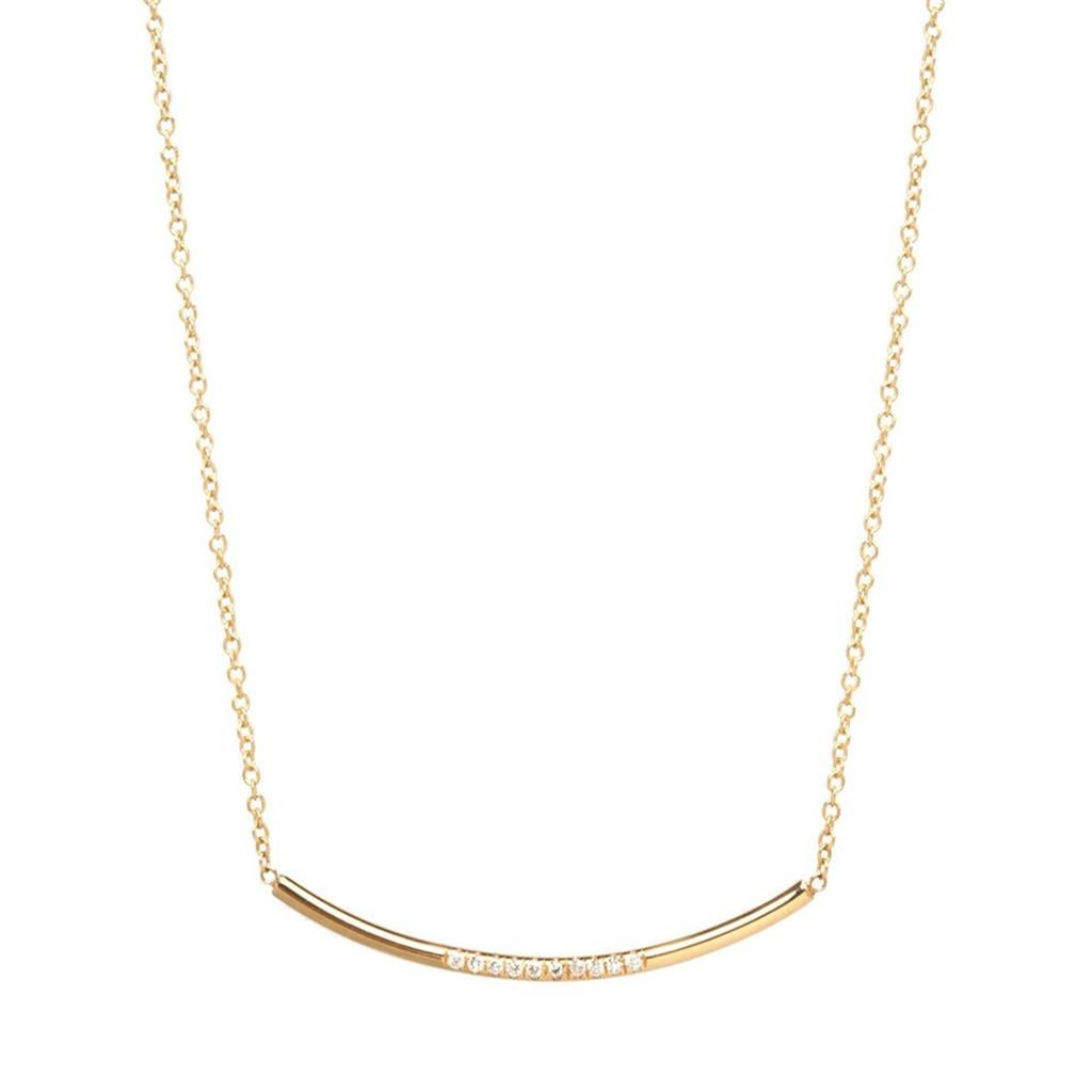 Zoe Chicco 14K Yellow Gold Pave Diamond Curved Bar Necklace