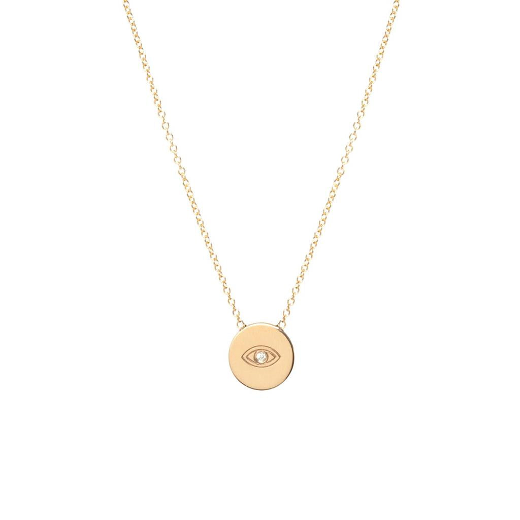 Zoe Chicco 14k Yellow Gold Evil Eye Diamond Disc Necklace