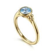 Gabriel & Co 14k Yellow Gold Blue Topaz Bujukan Ring