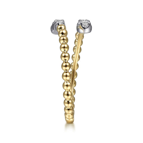 Gabriel & Co. 14k Yellow Gold Bujukan Bead and Diamond Bypass Ring