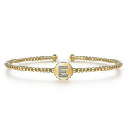 Gabriel & Co. 14k Yellow Gold Round E Initial Diamond Bujukan Cuff Bracelet