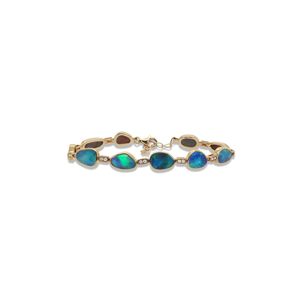 14k Yellow Gold Diamond & Opal Bracelet